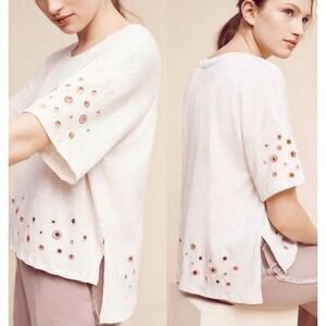 Anthropologie Postmark Catina Linen Blend Embroidered Top Size Medium